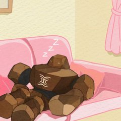 An animated cartoon depicts the XRP cryptocurrency logo sleeping on a pink couch, surrounded by piles of coins with 'Z' symbols indicating sleep.