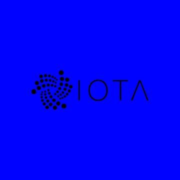 The image displays the IOTA cryptocurrency logo—a stylized black dotted triangular design alongside the "IOTA" text—set against a bright blue background, representing the project's branding milestone of reaching 43k followers.