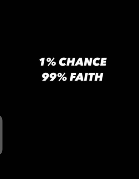The image displays a black background with white text that reads "1% Chance, 99% Faith" written above an empty gray space. The placement of this content suggests that it could be related to a marketing strategy or advertisement for a product named "X", which is not visible in the image. Since the phrase appears only on the top portion of the image and does not directly relate to the actual contents, it could potentially indicate that there are no other objects or information present in this particular post about X.