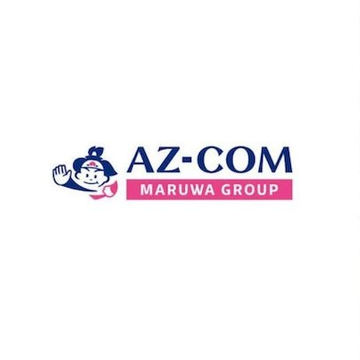A logo for 'AZ-COM MARUWA GROUP' featuring a cartoon mascot character giving a thumbs-up.