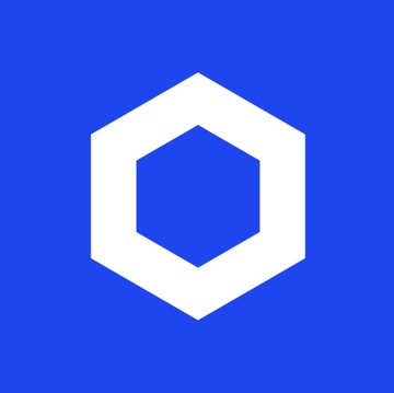 A white hexagonal Chainlink logo centered on a blue background, representing the $LINK cryptocurrency referenced in the post about Chainlink oracles surpassing $33 trillion in total transaction value.