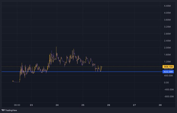 A TradingView price chart displays the $BOP cryptocurrency candlestick pattern from June 23-26, with prices fluctuating between approximately 622.38k and 908.16k, and a notable support zone marked at 807.40k. The chart visually supports the post's claim of $BOP dropping and now retesting a solid support level, reinforcing the bullish sentiment and flywheel narrative with $BONK.