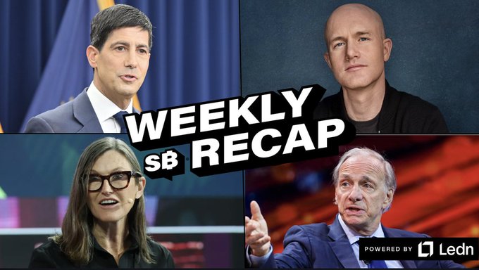 A four-panel thumbnail for a 'Weekly SB Recap' video featuring four different people, powered by Ledn.