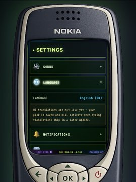 The image shows a Nokia phone screen with an interface displaying settings, language options, and notifications. The text "GM Snake OS is leveling up once again" is present in the image, which could be related to the phone's operating system or an update that has been installed on it.