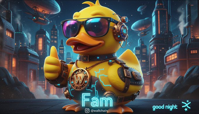 "Good Night Fam, a virtual character designed by @wallchain, is giving out the finger, symbolizing a victory or victory over something else. The character is wearing sunglasses and a helmet, and there are various elements from the night sky like stars and planets in its costume design. In the accompanying post, the author of "Good Night Fam" mentions that they have generated a substantial amount of income through their protocol. They emphasize that this money is used to pay attention to users' interests by focusing on them rather than trying to speculate on price changes or exploit market manipulation."