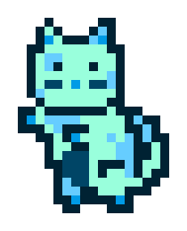 A pixel art sprite of a small blue and green creature, possibly from a retro video game.
