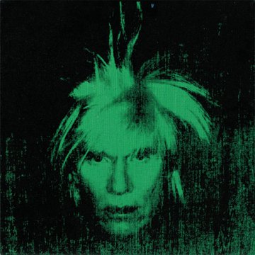 a stylized green portrait of a man with tousled hair against a dark background