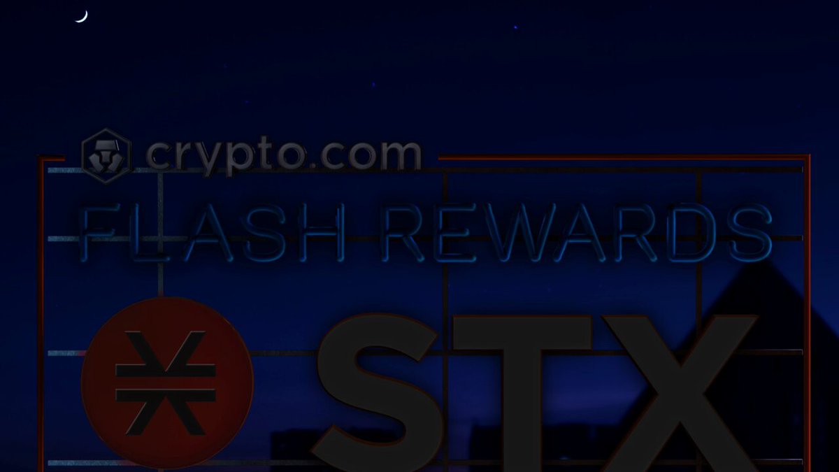 The image features a banner advertisement for STX Flash Rewards, which is displayed against a dark blue sky backdrop. The text "STX Flash Rewards" is prominently displayed at the top of the image, while the words " crypto rewards" are written below it in smaller font size. The background of the image shows a night sky with stars and a crescent moon, creating an atmospheric setting for the advertisement.