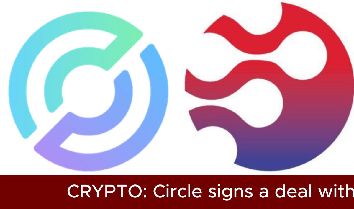 The image features two logos - one of which is a circle with a flame design at its center, and the other is a logo for Crypto. The text "Crypto: Circle signs a deal with INFINIOS" is written below these logos. The caption reads that Crypto has signed a strategic agreement with INFINIOS to expand stablecoin infrastructure across the Middle East.
