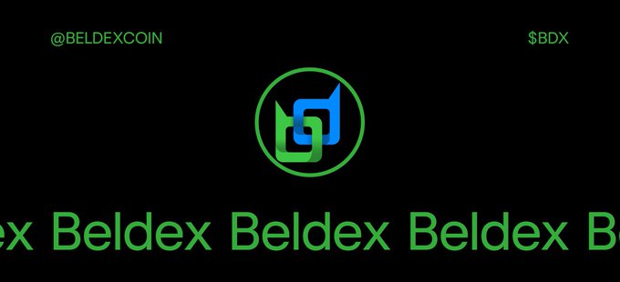 A black background with a green and blue circular logo for 'Beldex' ($BDX), with the ticker '@BELDEXCOIN' in the top left and 'Beldex' text scrolling across the bottom.