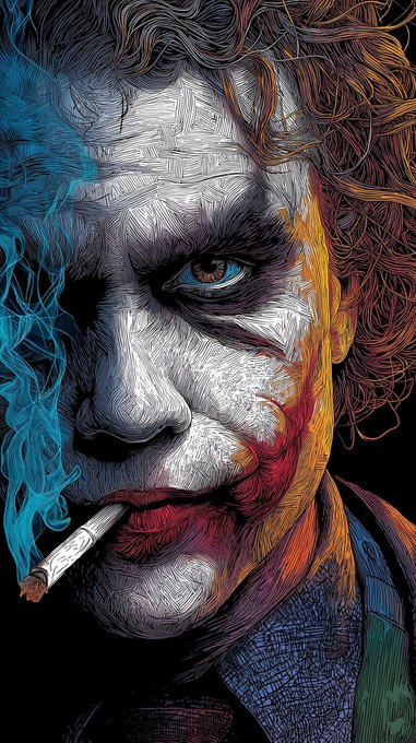 This image is an artistic depiction of the Joker smoking, perfectly complementing the post's message about @CNPYNetwork launching sovereign chains for builders. The chaotic yet controlled artistry of the Joker mirrors the network's ambitious and unconventional approach to deployment.