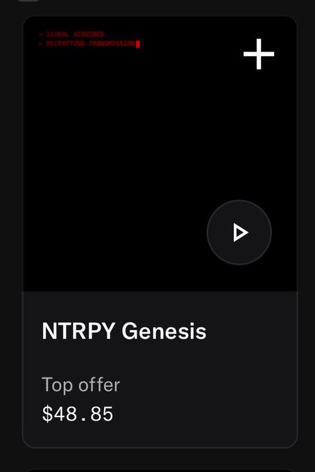 A dark-themed NFT collection page titled 'NTRPY Genesis' displaying a top offer price of $48.85.