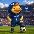 The image features a cartoon duck dressed in blue soccer uniform standing on a soccer field, with a soccer ball nearby. The background of the image shows a stadium filled with people watching a soccer game. The caption for the image reads "A few months ago, most people knew @wallchain as a platform where creators earned Quacks for quality content", indicating that the post is related to the concept of Quacks and the soccer game taking place in the background.