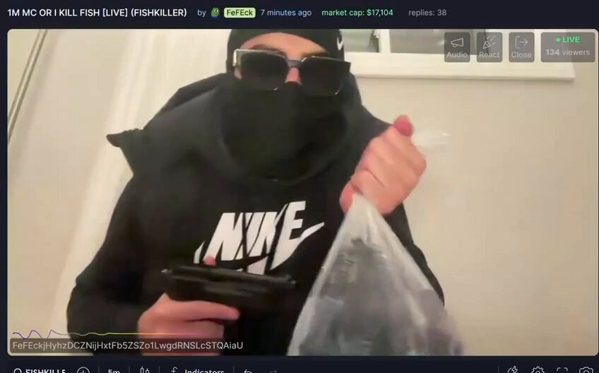 The image shows a man wearing sunglasses holding a black bag. He appears to be making threats against someone or something using social media. In the background of the photo, there's text that reads "Focus on what is in the image and how it relates to the post." The main focus seems to be on the man with the sunglasses and his offensive content.