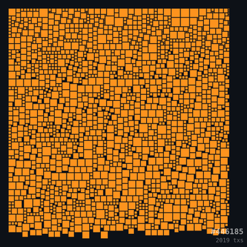 Abstract orange and black mosaic/stained-glass pattern composed of various sized rectangular tiles arranged in a dense grid with text 'PS 06185 / 2019 txs' in the bottom right corner.