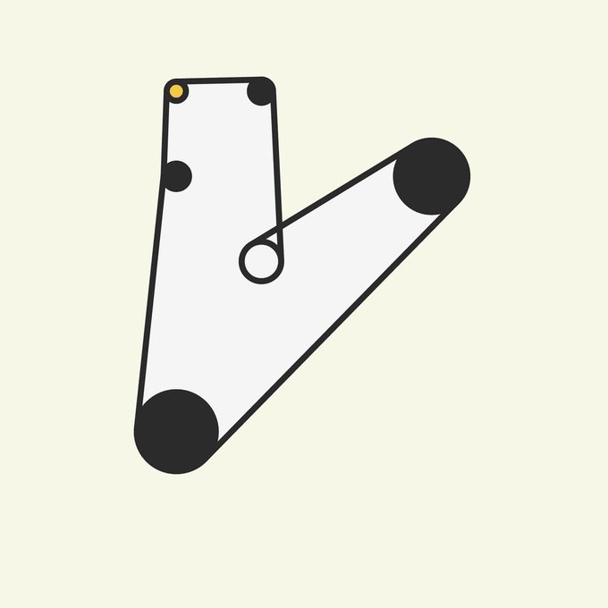 A stylized letter "V" logo formed by two angular white shapes with black circular endpoints, one featuring a small gold accent dot, on a cream background.