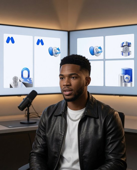 A young man in a black leather jacket and silver chain sits in front of dual monitors displaying 3D icons with the "M" MEXC logo, while a professional microphone is positioned nearby, suggesting a podcast or reaction video setup discussing MEXC exchange's 100-day growth and the CEO's official letter.