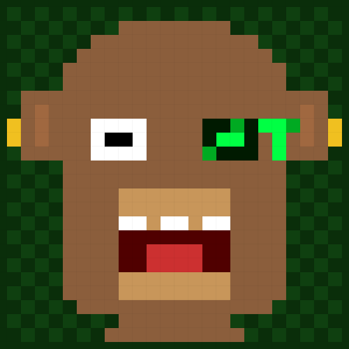 A pixel-art brown monkey face with a green dollar sign over one eye and an open, smiling mouth appears on a dark green checkered background. The image visually represents the "ZEC Monkey" NFT collection referenced in the post, combining the playful monkey mascot with monetary symbolism to promote the upcoming free mint for the $ZEC project.