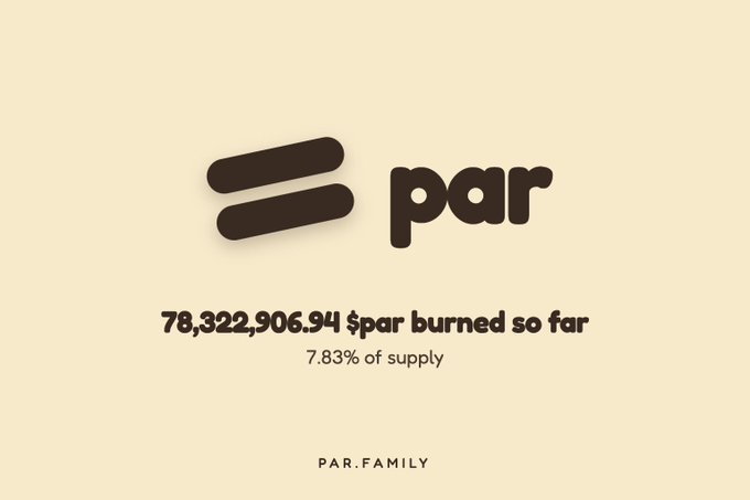 A promotional graphic for PAR displays its logo alongside the bold statistic "78,322,906.94 $par burned so far" and "7.83% of supply," with "PAR.FAMILY" tagged at the bottom. The image relates to the post by emphasizing PAR's tokenomics and deflationary burns, countering the user's argument by highlighting the project's existing utility and ecosystem value rather than its launching versatility.