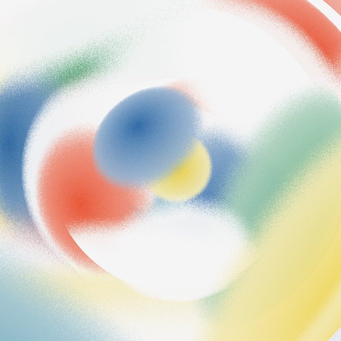 An abstract, ethereal digital painting of a swirling sphere with soft, blended hues of red, blue, green, yellow, and white.