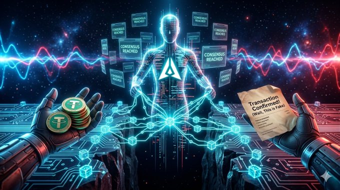 The image shows a graphic with two hands reaching towards a robot figure surrounded by blue lights, symbolizing cryptocurrency mining or trading. The scene also includes coins floating above the robot, adding to the futuristic atmosphere. In the background, there are texts related to crypto trading and Bitcoin that provide further context about the depicted scenario. The overall presentation seems complex but visually intriguing, possibly hinting at a discussion or tutorial around crypto trading or even an actual screenshot of a cryptocurrency transaction in progress.