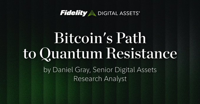 A Fidelity Digital Assets article cover titled 'Bitcoin's Path to Quantum Resistance' by Daniel Gray, Senior Digital Assets Research Analyst.
