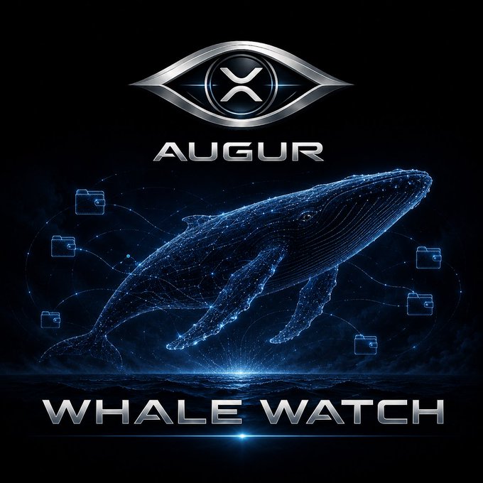 A digital graphic featuring a glowing blue wireframe whale with floating folder icons around it, with the 'AUGUR' eye logo at the top and 'WHALE WATCH' text at the bottom.