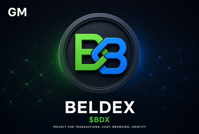 A logo graphic for 'BELDEX $BDX' featuring a green and blue interlocking design with the tagline 'PRIVACY FOR TRANSACTIONS, CHAT, BROWSING, IDENTITY.'