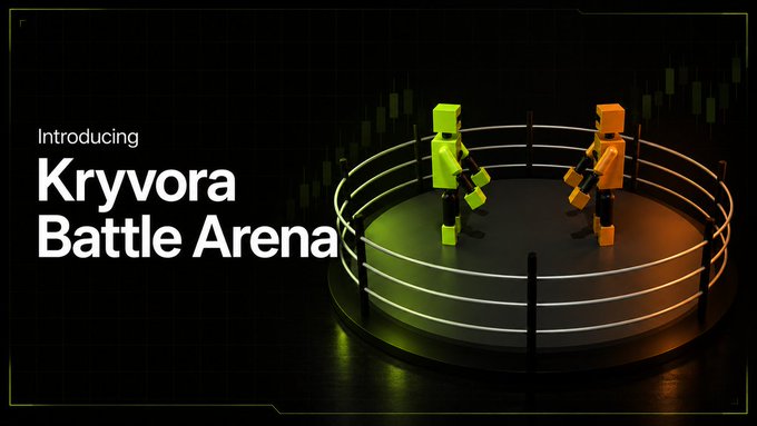 A promotional graphic reads 'Introducing Kryvora Battle Arena' showing two blocky robots, one green and one orange, in a lit boxing ring.