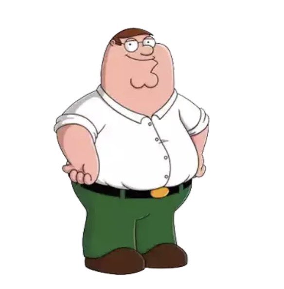 The image shows Peter Griffin from the animated TV show *Family Guy*, a heavyset cartoon character with glasses, wearing a white button-up shirt and green pants. This ties into the post "GM my actives :)" as Peter is often used in crypto and stock communities as a relatable meme figure representing everyday investors or traders greeting the market in the morning.