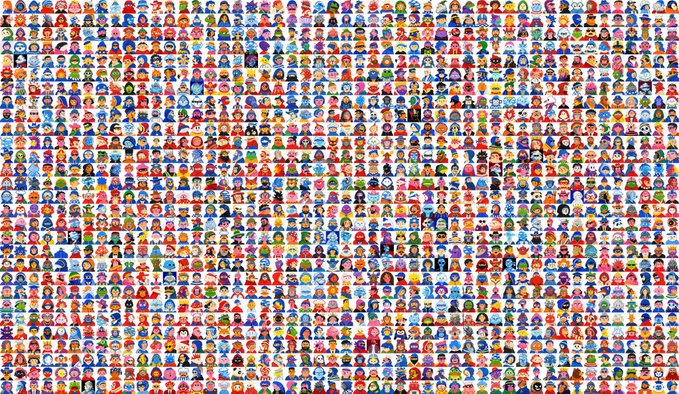 A dense grid mosaic composed of hundreds of tiny colorful circular icons fills the frame, visually representing the expansive "Little Worlds" NFT collection featured in the tweet. The image serves as a striking visual showcase of the series, complementing the announcement about the free GTD mint opportunity and the addition of "panic//404" to the whitelist.