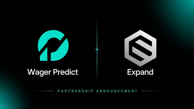 A partnership announcement graphic featuring the Wager Predict logo on the left and the Expand logo on the right, with 'PARTNERSHIP ANNOUNCEMENT' text below.