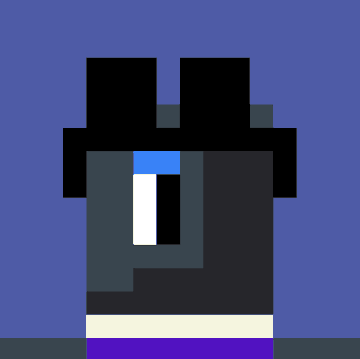 A pixel art character with a black hat and purple pants is shown against a blue background, appearing to be a stylized game sprite rather than containing any text or numbers. The image likely represents "The Exquisite" character referenced in the post, fitting the celebratory tone of adding it to a collection.