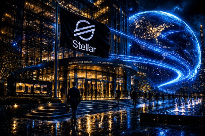 The image features a cityscape with a large, futuristic building named "Stellar" that prominently displays the company's name along with its logo. A blue globe dominates the scene, with people walking around it, possibly exploring the area or attending an event taking place at the Stellar building. The backdrop of the image suggests that the city is located near the coast, providing a striking contrast to the futuristic architecture and symbolizing the intersection of technology and urban development in the modern world.