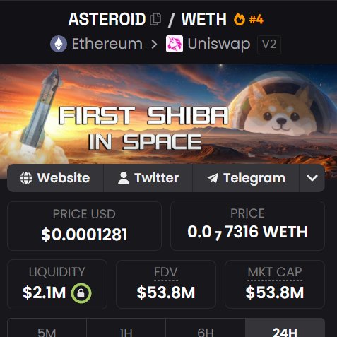 The image features a tab with a space-themed background featuring the words "First Shiba In Space" in a large font size at the top of the screen. Below, there's text stating that only Elon can save $ASTEROID. Another image on this tab shows an advertisement for the Uniswap token, which has a value of $2.8m. There is also a price history table showing the current price and past prices for the token. The overall layout of the image is organized with different tabs representing various aspects of cryptocurrency trading and transactions.