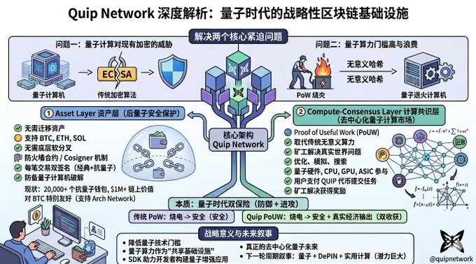 The image features a detailed diagram of a Quip network, which includes various elements such as a computer screen, a person's face, and a butterfly. The diagram also contains text written in Chinese that explains the concept of Quip Network. The post is titled "Quip Network" and has been shared on social media platforms like Twitter and Instagram.