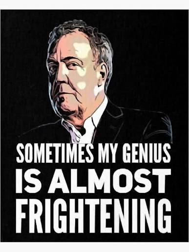 The image features an illustration of a man wearing a suit and tie with a serious expression. The caption below the image reads "Sometimes my intelligence is almost frightening", which could be interpreted as humorous or satirical, depending on the viewer's perspective.