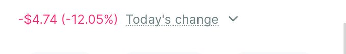 A screenshot showing a financial change indicator reading '-$4.74 (-12.05%)' next to the label 'Today's change' with a dropdown arrow.