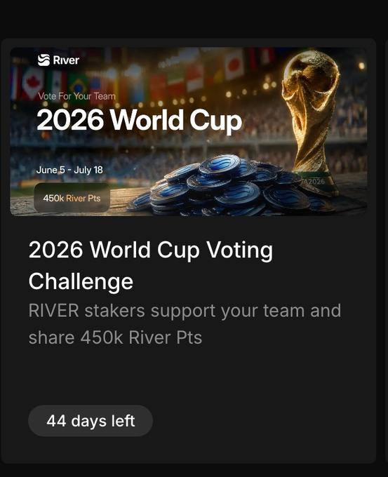 The image features a poster for the 2026 World Cup voting challenge, which encourages people to vote by sharing their vote with others through social media or other channels. The poster includes a gold trophy that represents the World Cup, along with a message about supporting your team and making Web3 usable.