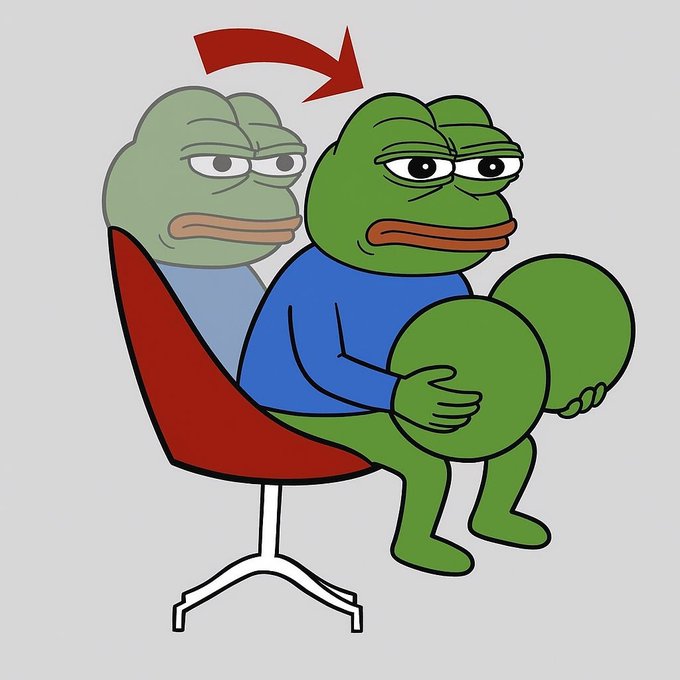 The image shows two Pepe the Frog characters—one gray, faded, and seated behind in a chair, and one vibrantly green, muscular, and confidently holding melons in front—with a red arrow pointing from the dull frog to the green one, symbolizing transformation and growth. This visual metaphor of a "glow-up" parallels the post's boastful claim about $NUTS evolving from a modest bonding-curve launch into Robinhood Chain's biggest explosion, with the green Pepe representing the token's hyped potential ascent.