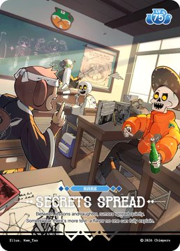 The image features a cartoon scene with two people sitting at desks, one wearing an orange shirt and the other wearing a brown shirt. They are surrounded by various objects such as chairs, books, and a clock. The background includes a classroom setting with a chalkboard and a window. There is also a drawing of a person on the wall in the room.