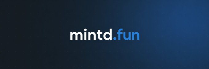 A dark blue gradient background displaying the logo 'mintd.fun' in white and blue text.