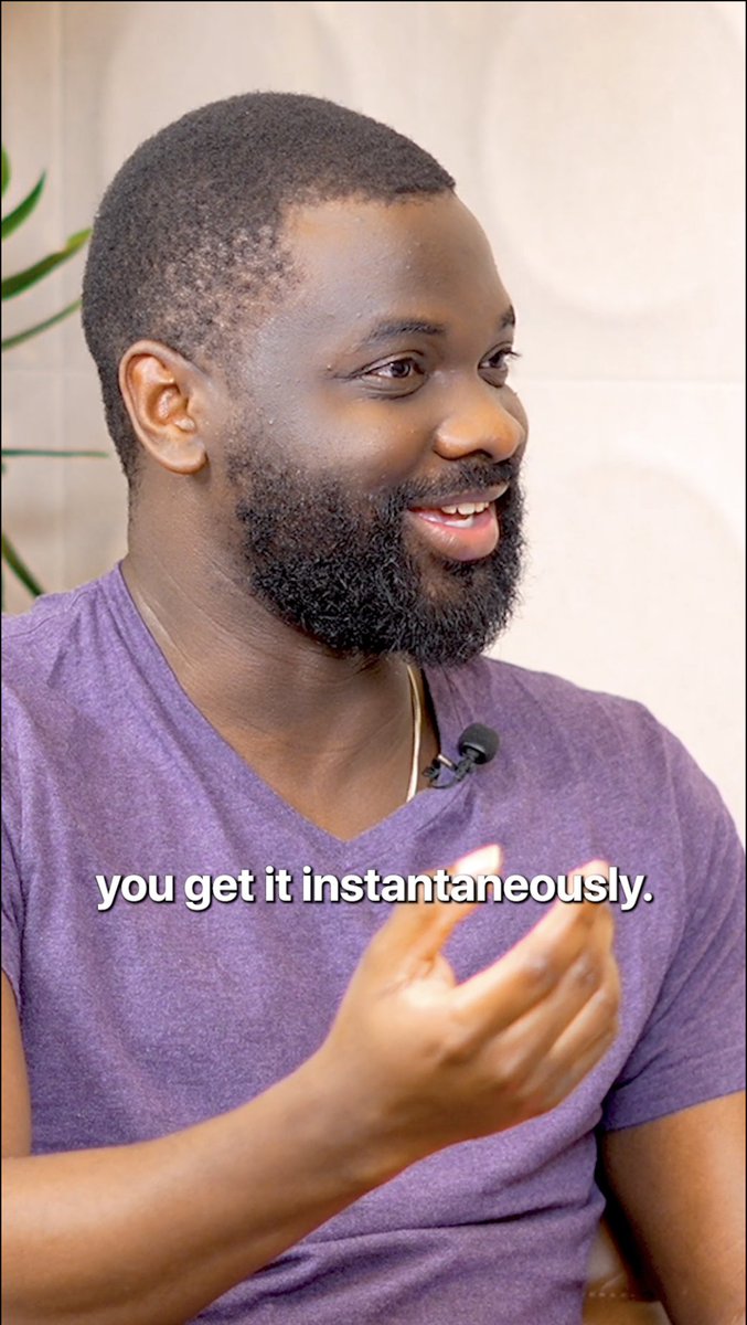 The image features a man wearing a purple shirt, smiling at the camera while talking. The caption of the image reads "When I send an email from somewhere in Lagos, it doesn't matter where you are — you get it instantaneously... This is what moving money has to feel like." The post appears to be promoting a service that allows users to send emails quickly and easily across different locations within Africa.