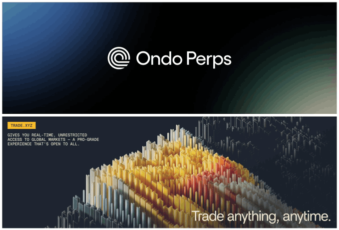 This image is an advertisement for a cryptocurrency trading platform called Ondo Perps, which is a company that specializes in trading digital assets like Bitcoin. The advertisement features an illustration of two different mountains - one with a yellow peak and another with a white top. The blue sky behind these mountains represents the global marketplace where they operate. The title "I'm not interested in Ondo perps" indicates that people who are looking to invest their time and money on this platform should steer clear, as it has had poor reviews for trading Bitcoin and other digital assets. Instead, the advertisement suggests investing in TradeXYZ - a platform known for its better user experience, improved liquidity, and lower fees compared to Ondo Perps.