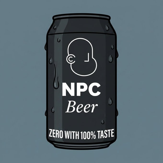 An illustration of a black beverage can labeled 'NPC Beer' with the tagline 'ZERO WITH 100% TASTE' against a gray background.