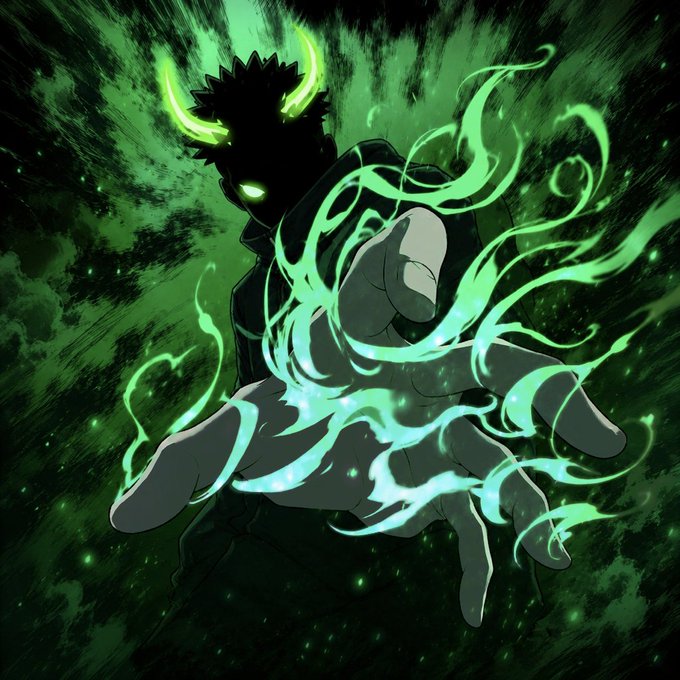 A dark, shadowy figure with glowing green eyes and horns conjures swirling green flame-like energy from their outstretched hand. The eerie, powerful image evokes a sense of supernatural confidence that mirrors the bold, unbothered energy of the bullish call to action—reinforcing the message that conviction stands strong even without outside validation.
