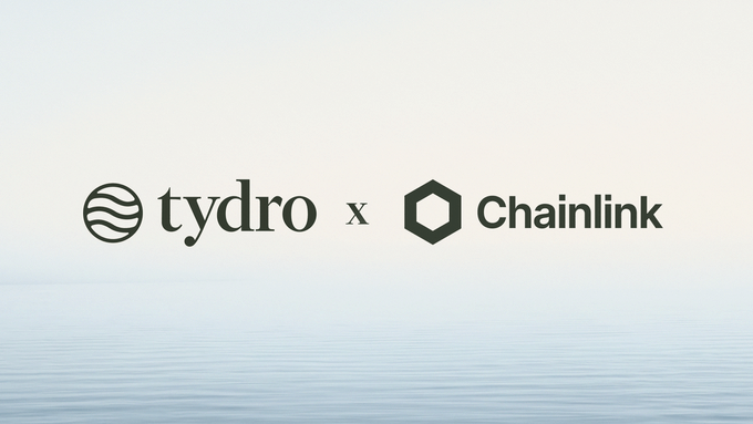 A white and light blue graphic displaying the logos for 'tydro' and 'Chainlink' with an 'x' between them.