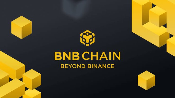The image displays the "BNB CHAIN BEYOND BINANCE" logo, symbolizing the advancement of blockchain infrastructure as described in the accompanying text.
