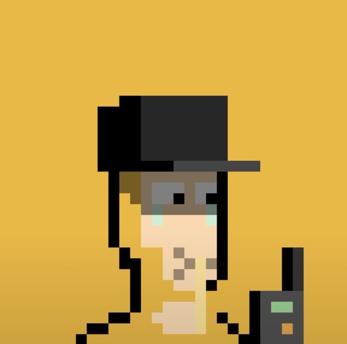 A pixel art illustration of a person wearing a black hat and crying teal tears against a yellow background, smoking a cigarette and holding what appears to be a gun.