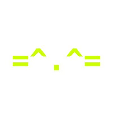 A minimalist lime green logo featuring a stylized cat face with closed eyes (upturned arcs) and whiskers made of parallel lines on a white background.